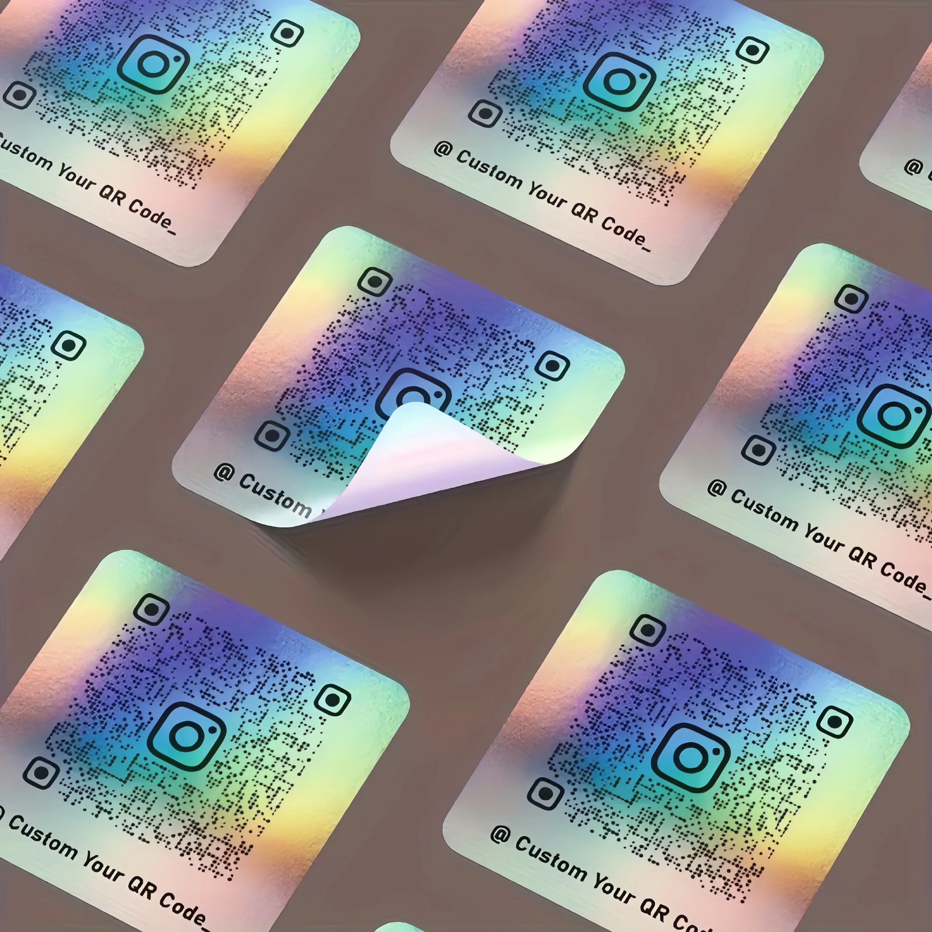 Picture 6: 96pcs holographic pet stickers, waterproof square QR code labels with custom Logo and text, personalized social media tags,