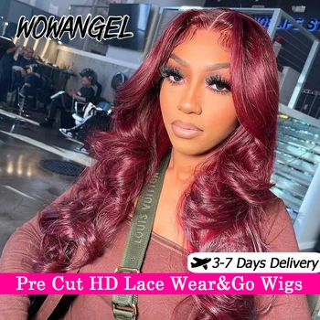 Wow Angel-Perruques en dentelle sans colle pré-découpées pour femmes, fermeture en dentelle HD, vague de corps, cheveux brésiliens pré-épilés, prêt à porter, 5x5, 250%