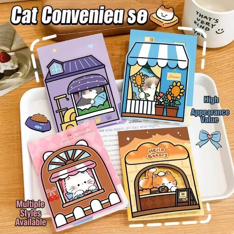 Kawai Ins Cartoon Cat Window Opening Notes Student Cute High Value Decorative Sticky Creative Tearable Message N Times Lovely