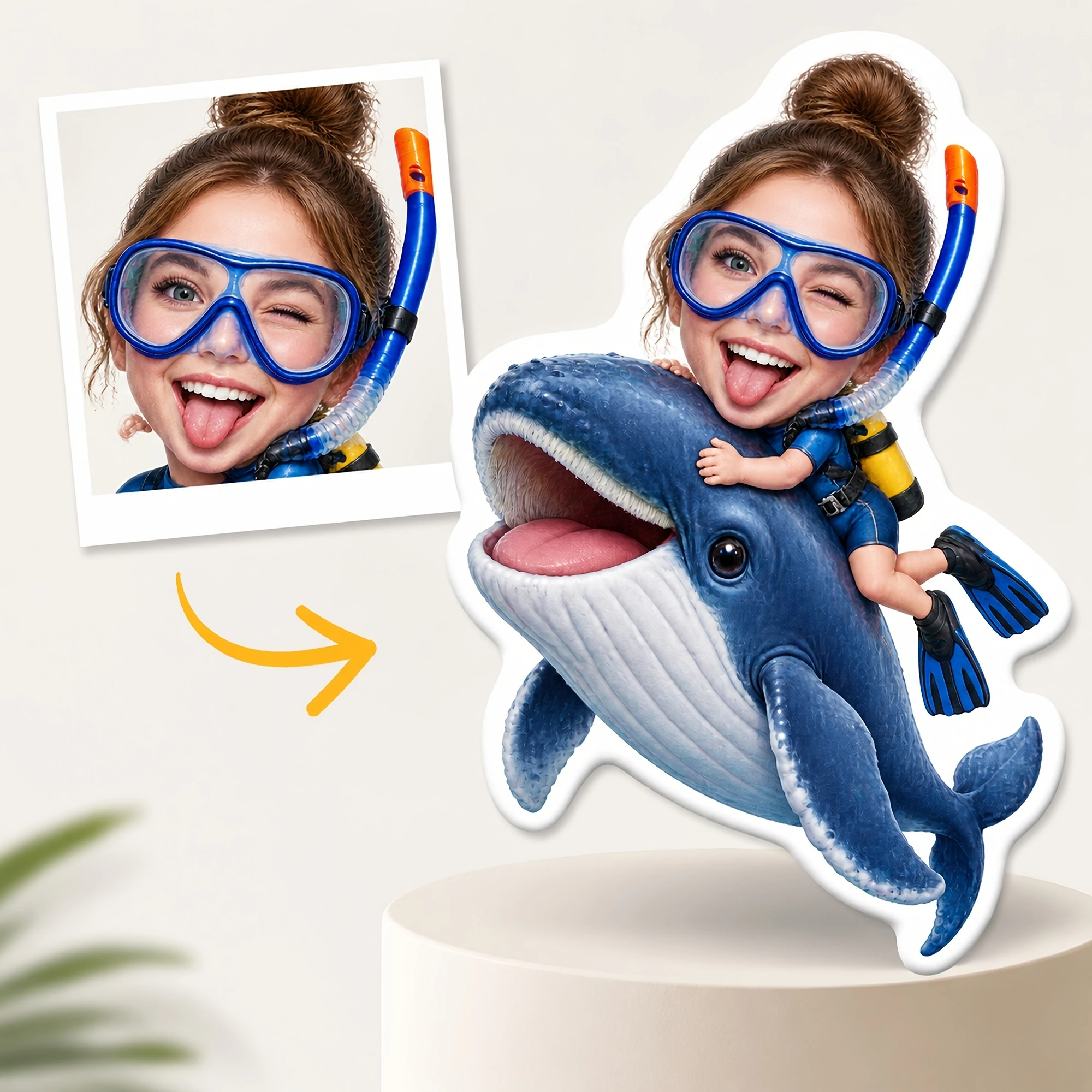 1pc [2D Flat] Custom Double-Sided Printed Creative Fun Shaped Throw Pillow, Novelty Whale Diver Design for Sofa, Bed, Chair, And