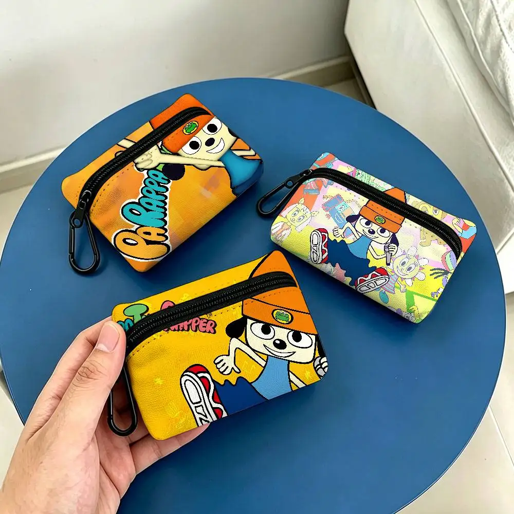 Classic Game P-Parappa T-The R-Rapper Compact Oxford Cloth Zipper Pouch Detachable Carabiner Mini Coin & Key Wallet