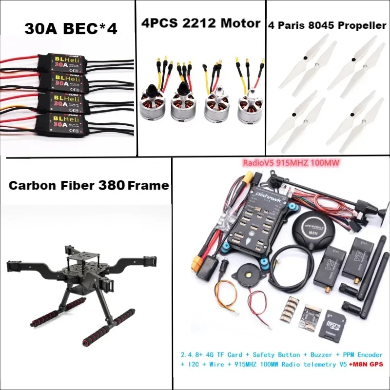 ชุดควอดคอปเตอร์ B-CUBE F450 ขนาด 380 มม. โครงสร้างแบบ V พร้อมคอนโทรลเลอร์การบิน Pixhawk 2.4.8 และ GPS M8N สำหรับการพัฒนาโดรน