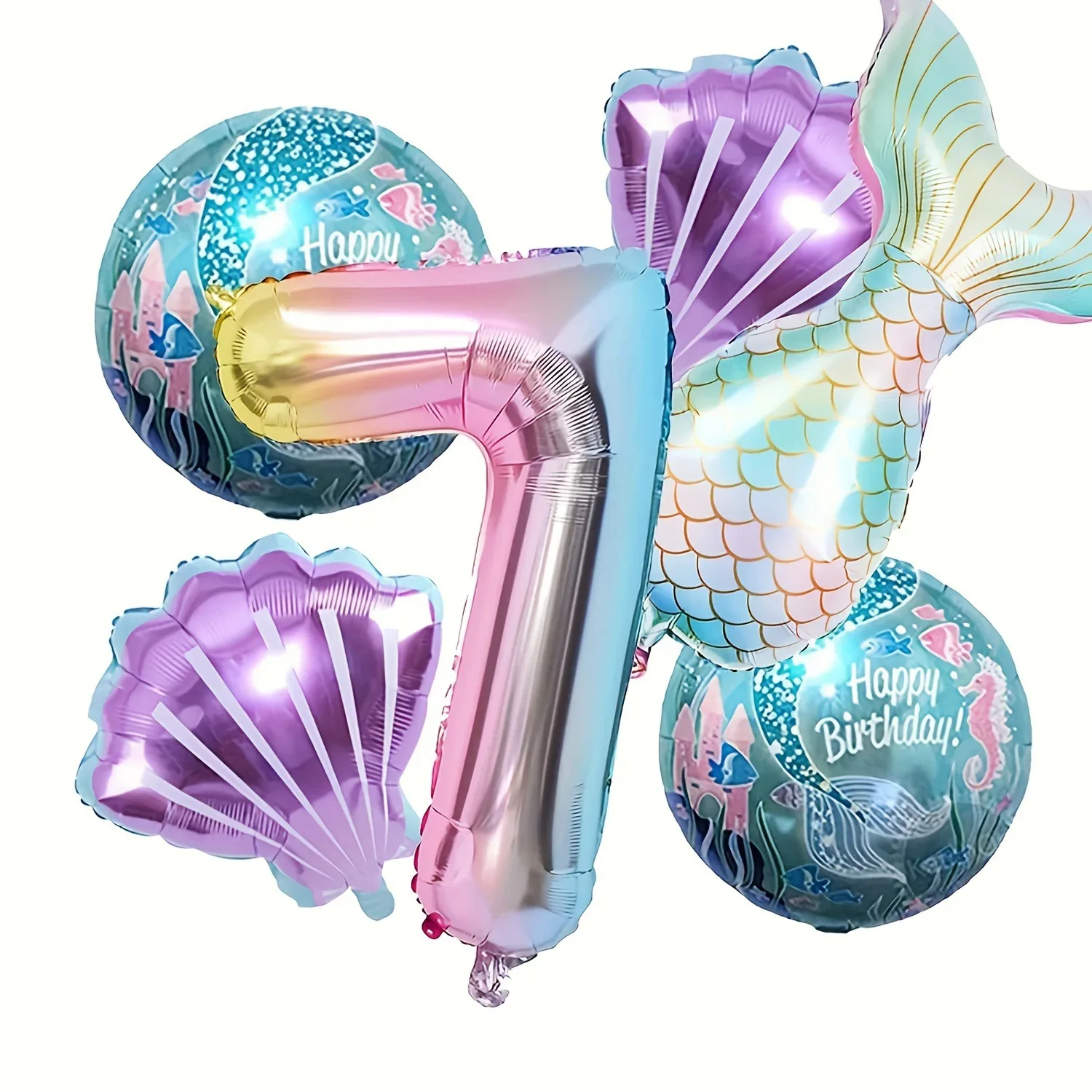6-teiliges Meerjungfrauenschwanz-Kugel-Set aus digitaler Folienballon, Meerjungfrau, Ozean, Märchen, Meer, Thema, Mädchen, Geburtstag, Party, Nummer 0–9, Dekoration – Detail 13