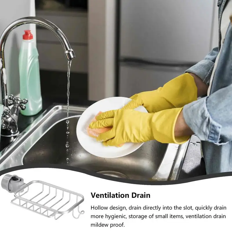 Over The Faucet Sponge Holder Brush Scrubber Tray Aluminum Alloy No Punch Easy To Install Sink Sponge Holder For Bathroom