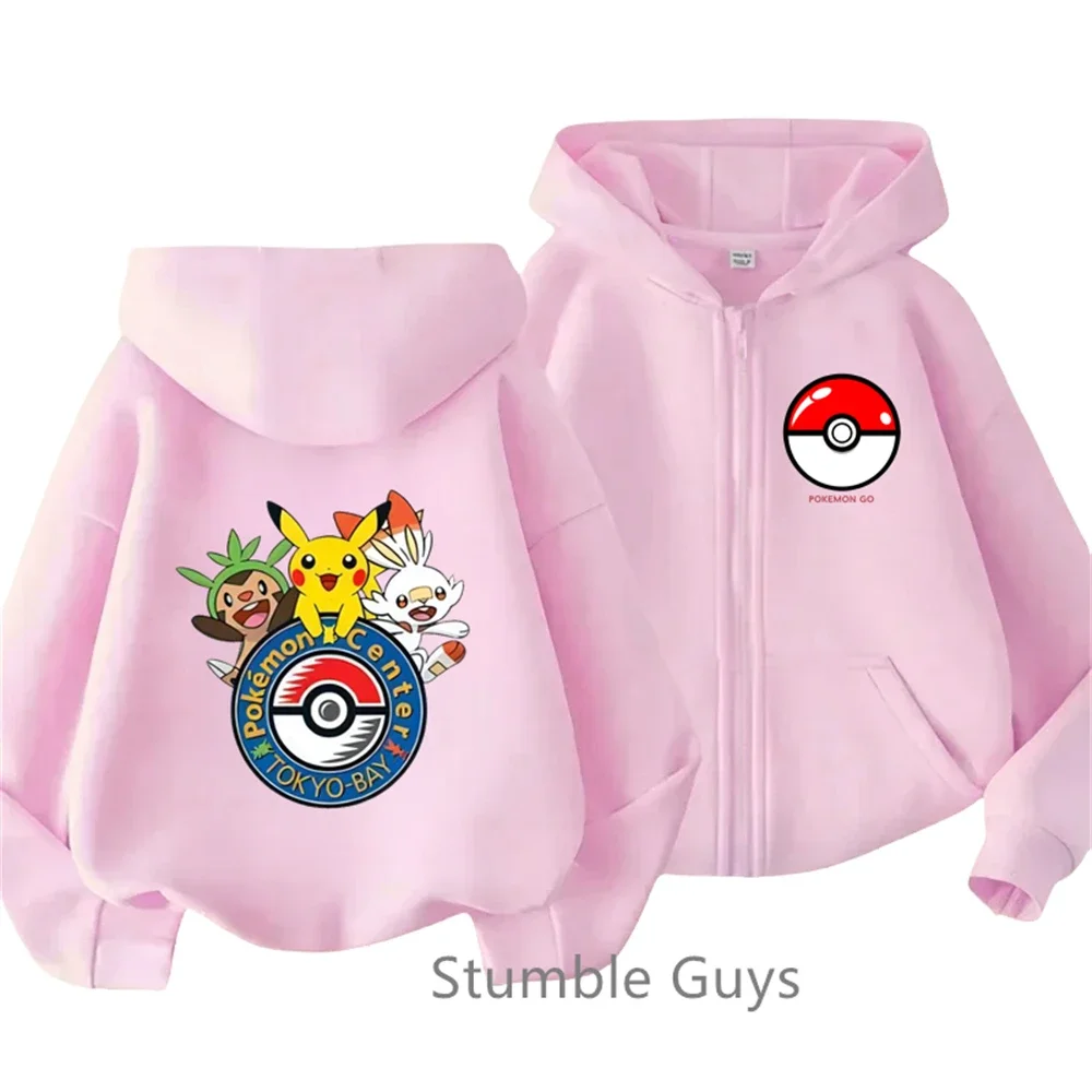 Kawaii Pokemoned bluza z kapturem na zamek 2-13 lat bluza dziecięca z długim rękawem dzieci chłopcy ubrania dziewczyny nastolatki Sonic kombinezon z kapturem