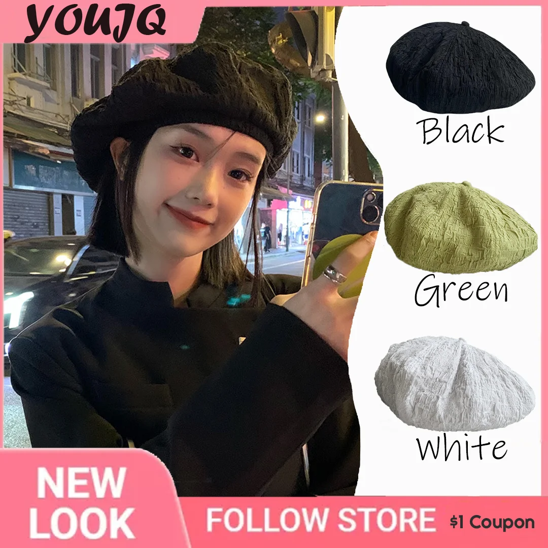 Y2k Women's Big Head Waist Bud Artist Hat Girl's Design Sense Small Cloud Hat Black Bubble Flower Beret Mushroom Hat