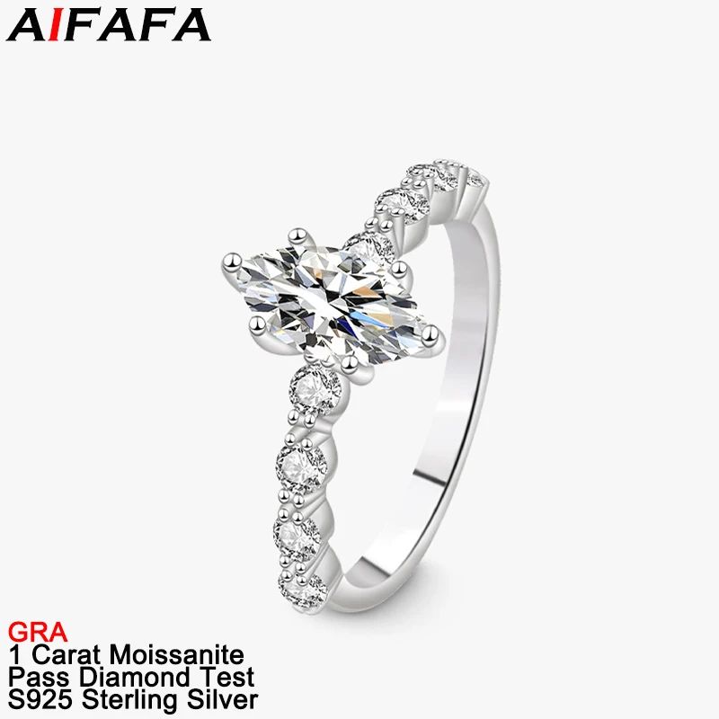 

Real 1 Carat Brilliant Moissanite 925 Sterling Silver Rings for Women Sparkling Moissanita Fine Jewelry Pass Diamond Test