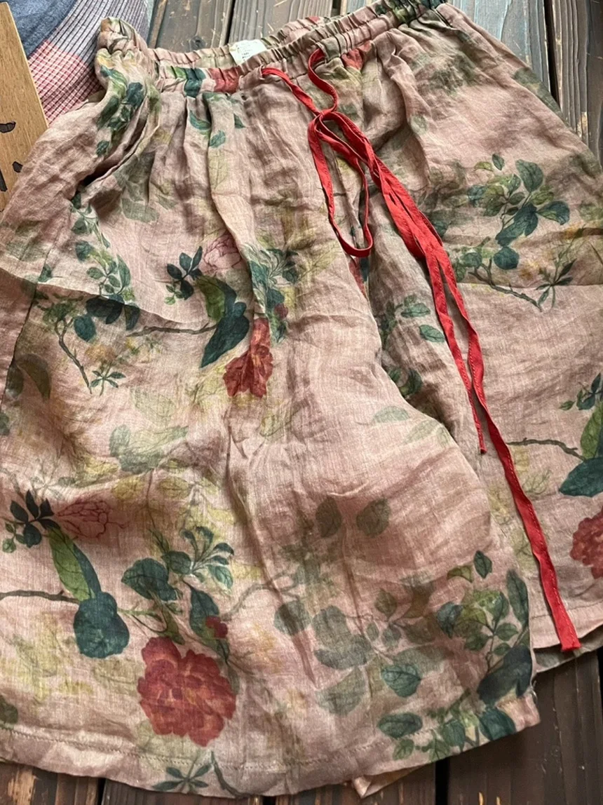 

Ретро-японские льняные шорты, женские летние тонкие свободные льняные брюки с эластичной резинкой на талии, повседневные брюки с принтом в виде пятиконечной звезды