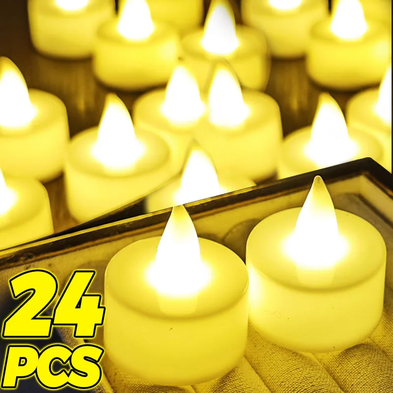 

24/6PCS LED Electronic Candle Flameless Warm Yellow Wishing Tea Lights Wedding Party Home Decoration Battery Powered Candle Lamp