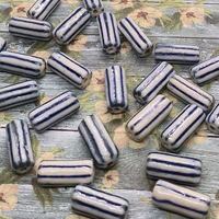 20mm 6pcs/12pcs Blue vertical stripe cylindrical ceramic beads DIY Bracelets Necklaces Earrings chains Accessories Bead