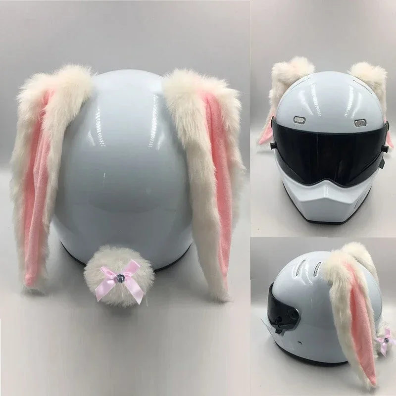 Long Plush Rabbit Ears Sheep Horn Motorcycle Helmet Decoration Bell Skiing Helm Modification Accessories