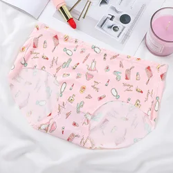 Ice silk print female cute milk silk panties sexy low waist sweet cotton file student breathable briefs new colorful flowers