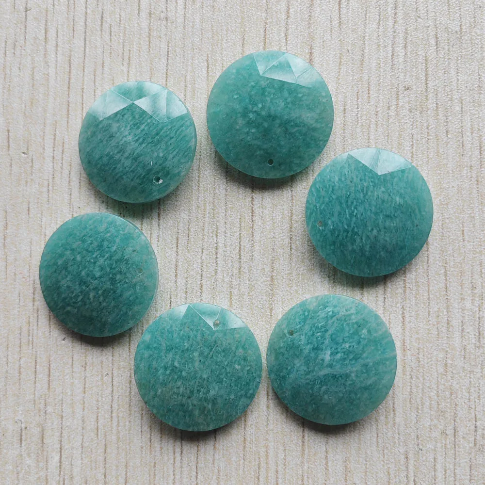 Wholesale 6pcs Beautiful Natural Amazon Stone Cut surface Round pendants charms for jewelry accessories making fast shipping