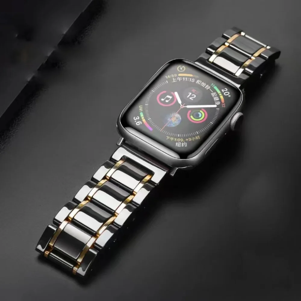 

Ремешок керамический для Apple Watch 9 8 7 45 мм 41 мм Ultra 49 мм 6 5 4 SE 44 мм 40 мм, металлический браслет для iWatch Series 3 2 42 мм 38 мм