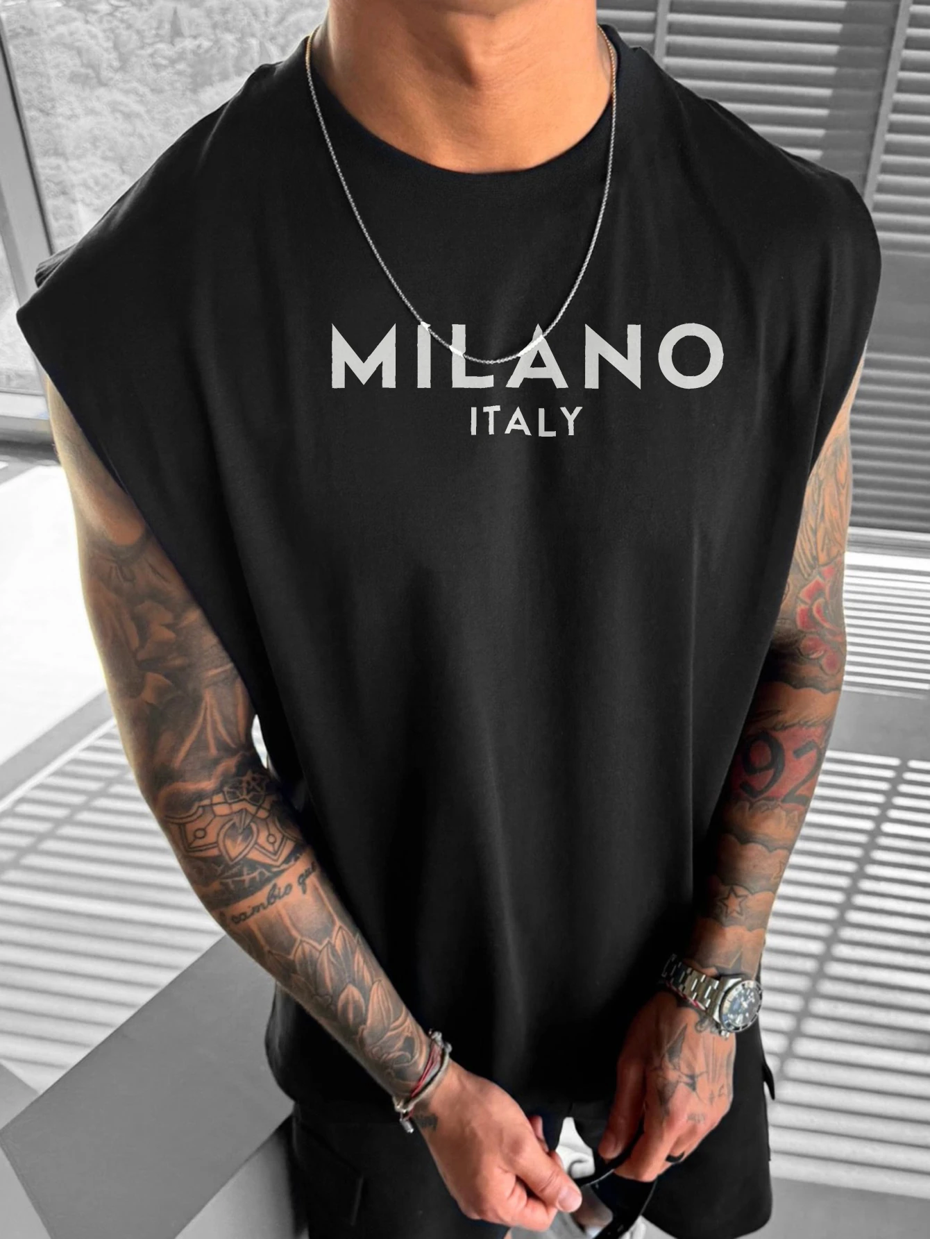 Men's Vest Short-Sleeved T-Shirt - Modern T-Shirt White Milano Italy Print Casual Wear