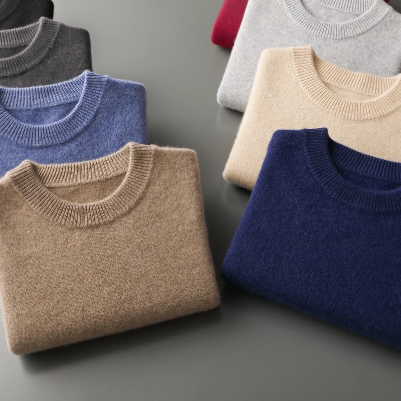 100% GOAT CASHMERE Knitted Pullover Winter Thickened Men Sweaters ONECK Soft Warmer Full Sleeve Jumpers Solid Color Male Clothes