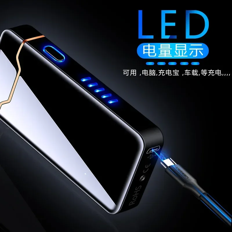 Electric Flame Plasma Arc Lighter USB Charge Metal Windproof Cigar Pipe Lighters With LED Power Display Candle Lighter Men Gift