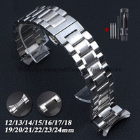 Curved End Stainless Steel Universal Strap 12/14/16/17/18/19/20/21/22/23/24mm Watch Band for Longines for Tissot Butterfly Clasp