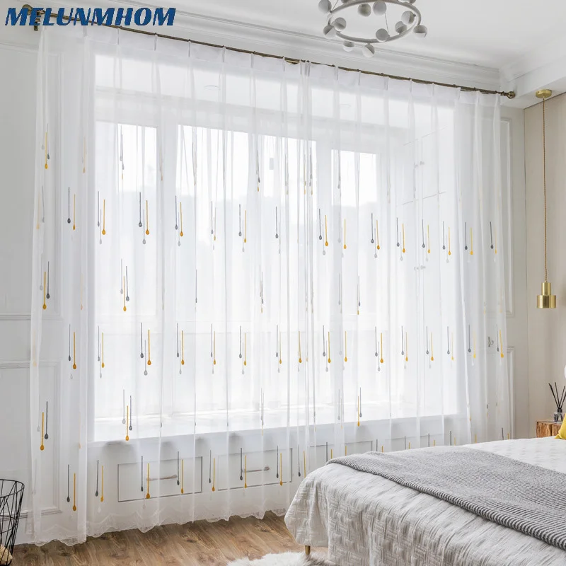 Тюль Melunmhom North с вышивкой «метеоритный душ», занавески для детской, спальни в гостиной, прозрачные цветные, с разноцветными точками