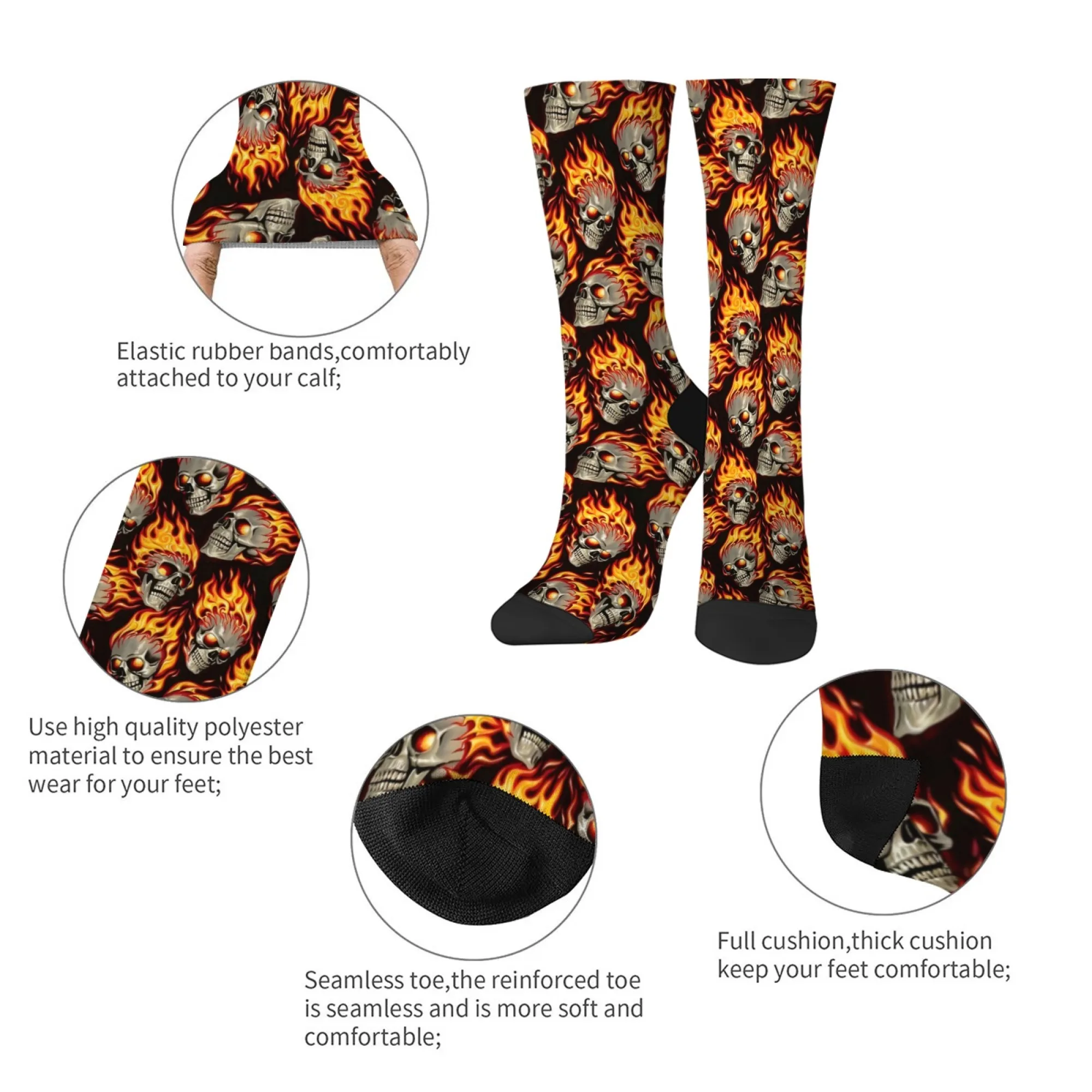 جوارب Dark Punk Flaming Skull Crew، جوارب مطبوعة على شكل جمجمة على الطراز القوطي، هدية فريدة لعشاق الثقافة الفرعية والملابس الشارع #5