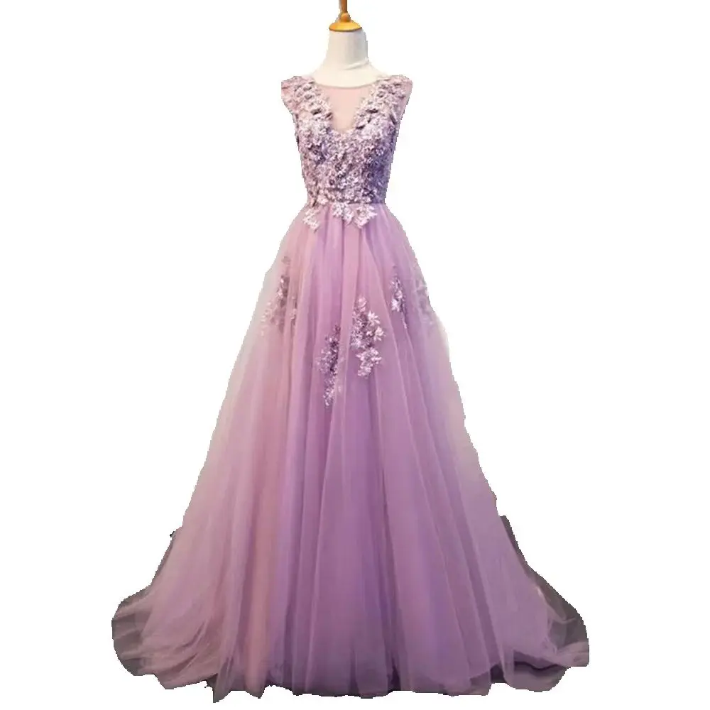 Pretty Women Prom Dresses O-neck Floor Length Spaghetti Strap Appliques A-line Fairy Sweet Female Banquet Evening Party Gowns