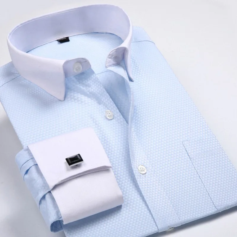 Luxury Men's Blue Long-sleeve Shirts, Perfect for Weddings, Parties, and Business Occasions, White, Black, Yellow, Pink, Purple.