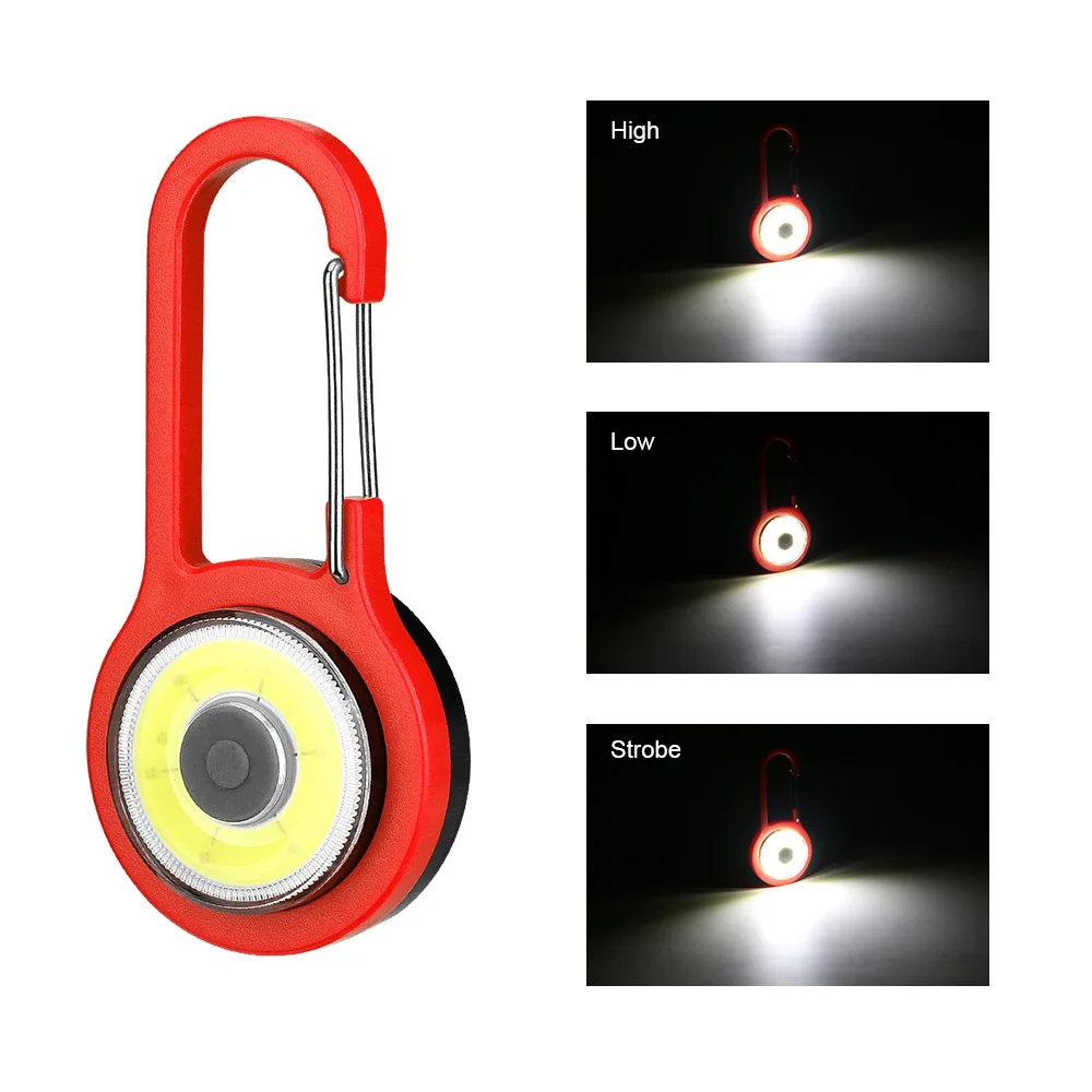 Mini Keycahine COB Flashlight Carabiner Portable LED Torch 3 Lighting Modes Outdoor Self-defence Night Fishing Schoolbag Light