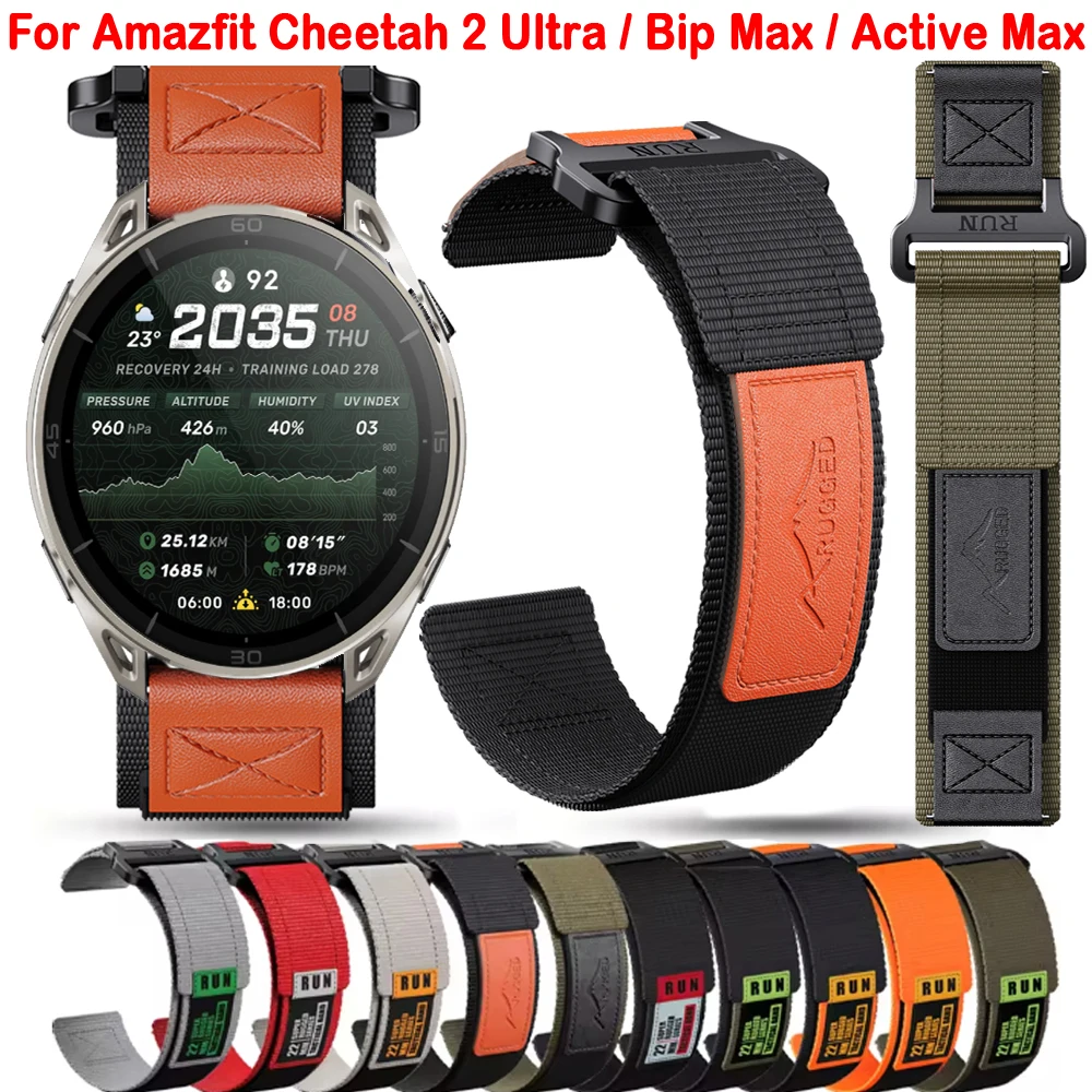 22mm Nylon Strap For Amazfit Cheetah 2 Ultra / Bip Max / Active Max Washable Adjustable Watchband For Xiaomi Watch S5 S4 S3 Belt