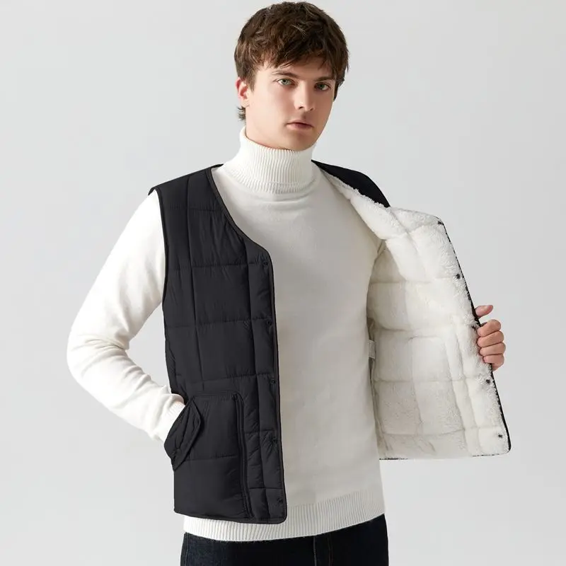

Men's Slim Fit Short Down Vest Thermal Fleece Lined Innerwear Lightweight Winter Cotton Vest for Elderly Plus Size Warmth