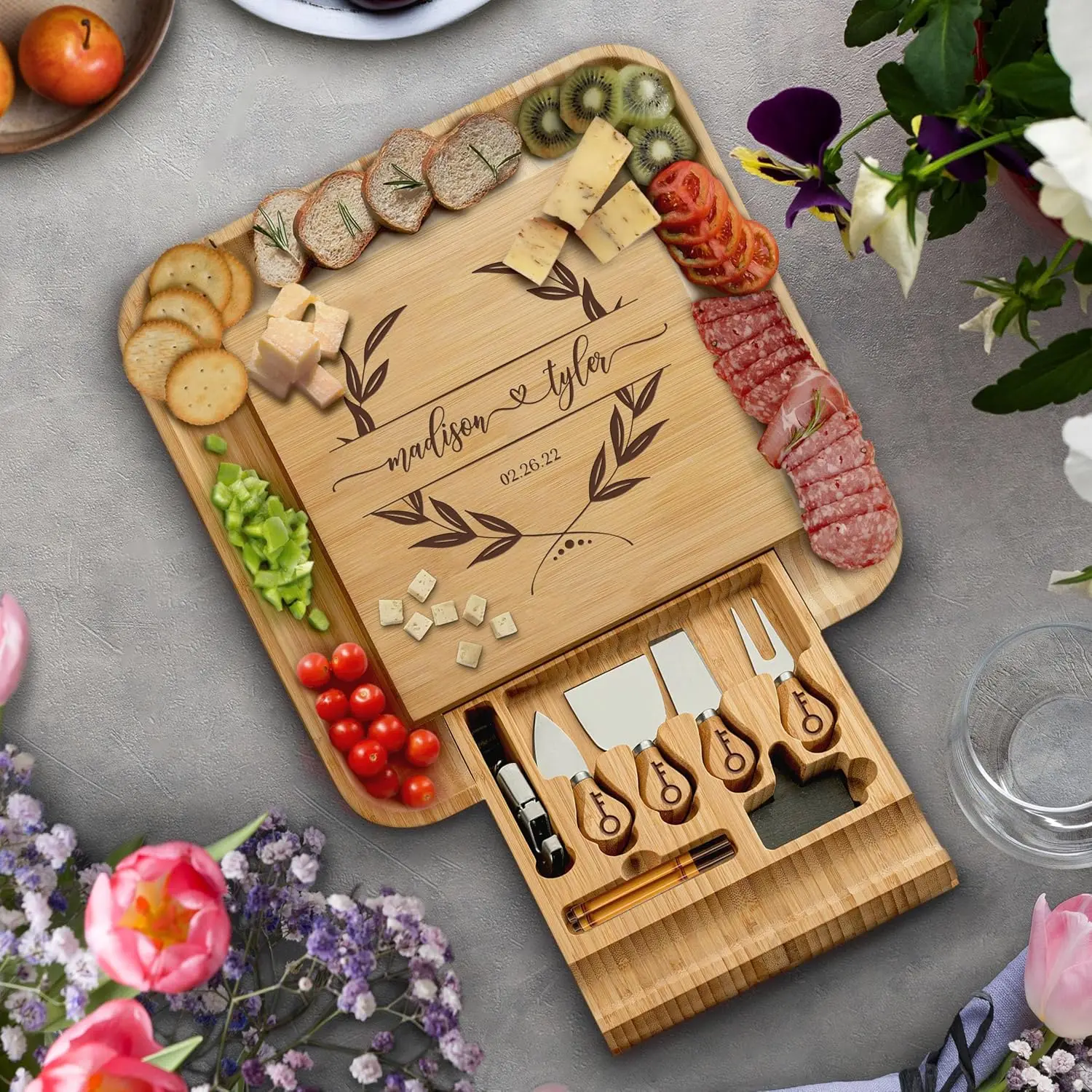 

Personalized Charcuterie Board Custom Bamboo Engraved Cheese Board Customized Gifts, Bridal Shower Gifts Perfect Personalized