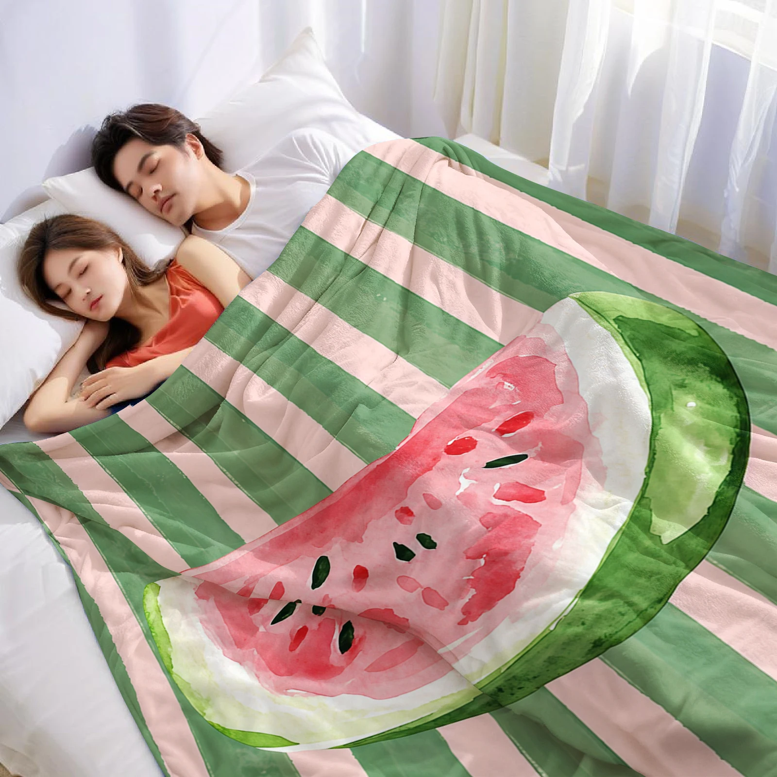 Watermelon Slice Cartoon Anime Print Flannel Blanket Soft Warm Throw for Kids Bedroom Sofa Bed Christmas Office Car