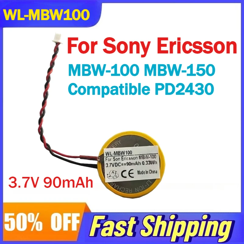 

3.7V 90mAh WL-MBW100 Battery for Sony Ericsson MBW-100 MBW-150 Bluetooth Watch Compatible PD2430 Rechargeable Batteries