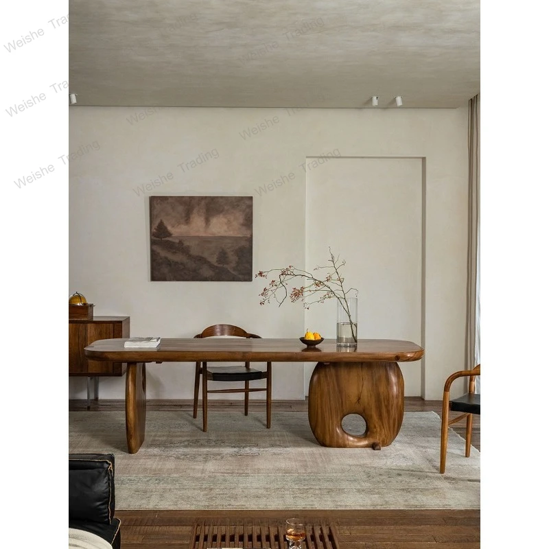 Medieval wabi-sabi wind all solid wood whole board tea table designer creative homestay dining table worktable desk