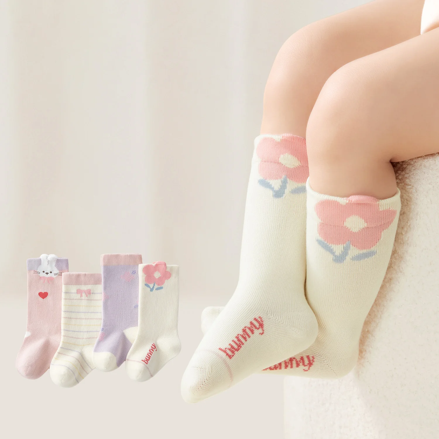 4 pairs/1 box Baby socks Soft Breathable Newborn Leg Warmers Cute Cartoon Print Children's Socks High Quality Cotton Stockings