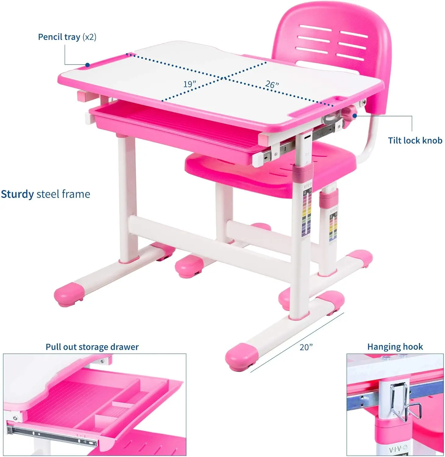 Height Adjustable Children's Desk and Chair Set | Kids Interactive Workstation