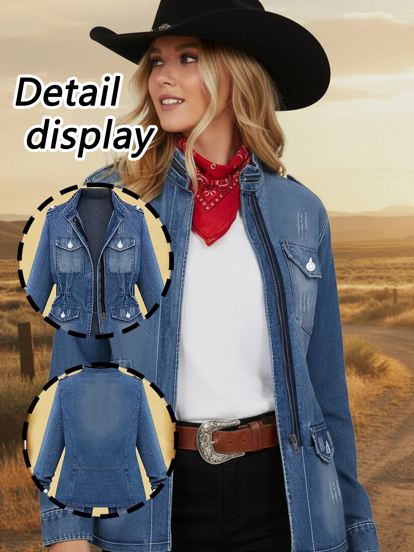 플러스 사이즈 여성용 데님 재킷, 레트로 스타일 허리 조임 디자인, 패셔너블하고 편안한 플러스 사이즈 여성용 데님 코트