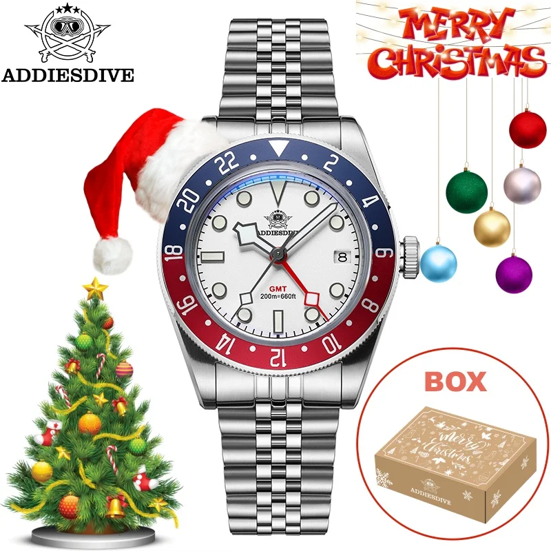 Addiesdive هدية الكريسماس أفضل ساعات رجالية 20Bar الغوص BGW9 سوبر مضيئة AD2044 السويسري روندا 515-24H GMT ساعة كوارتز ساعة #1