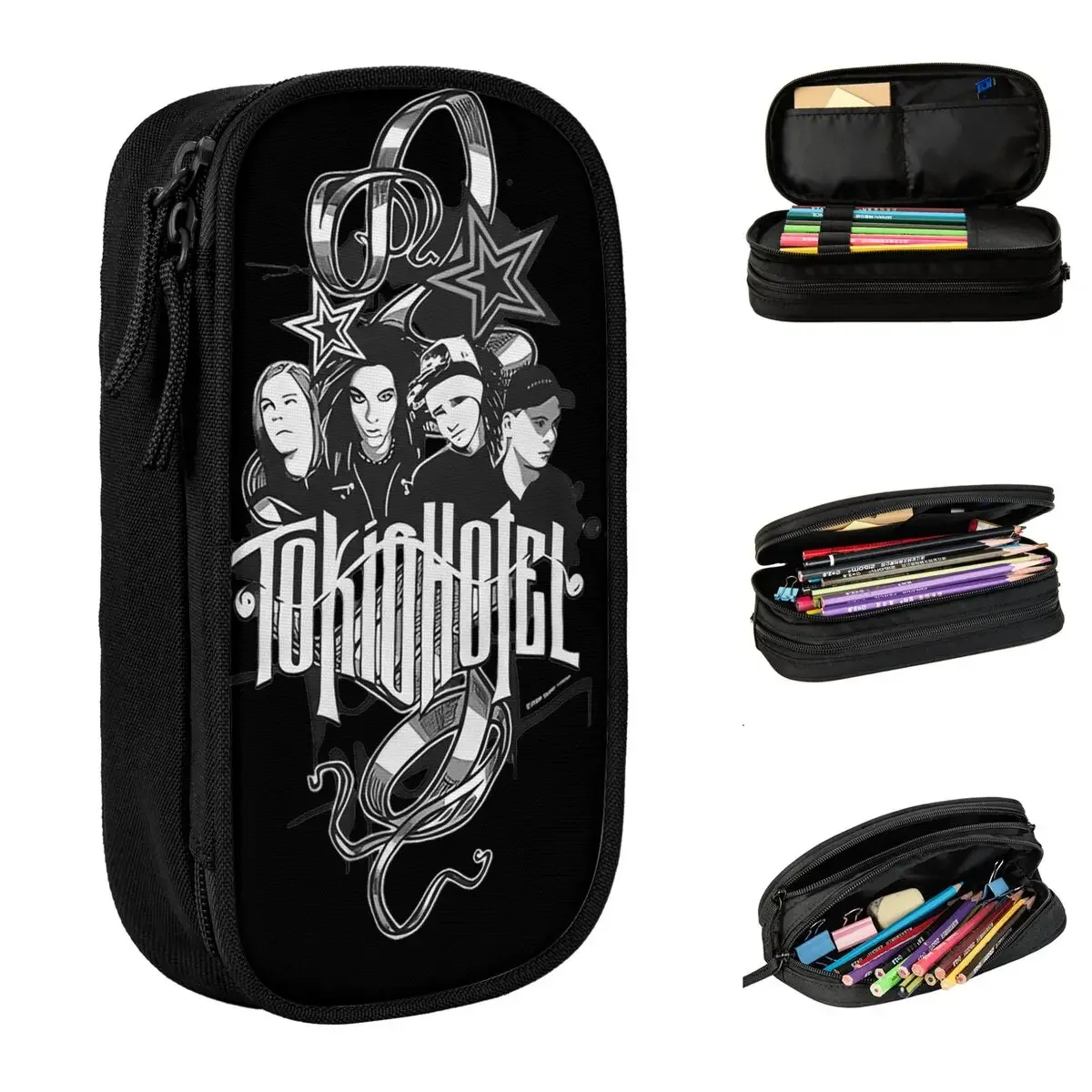 

Tokio Hotel Black Pen Box Double Layer Large Capacity Kids Animation Fan Gifts Pen Case Birthday Gift