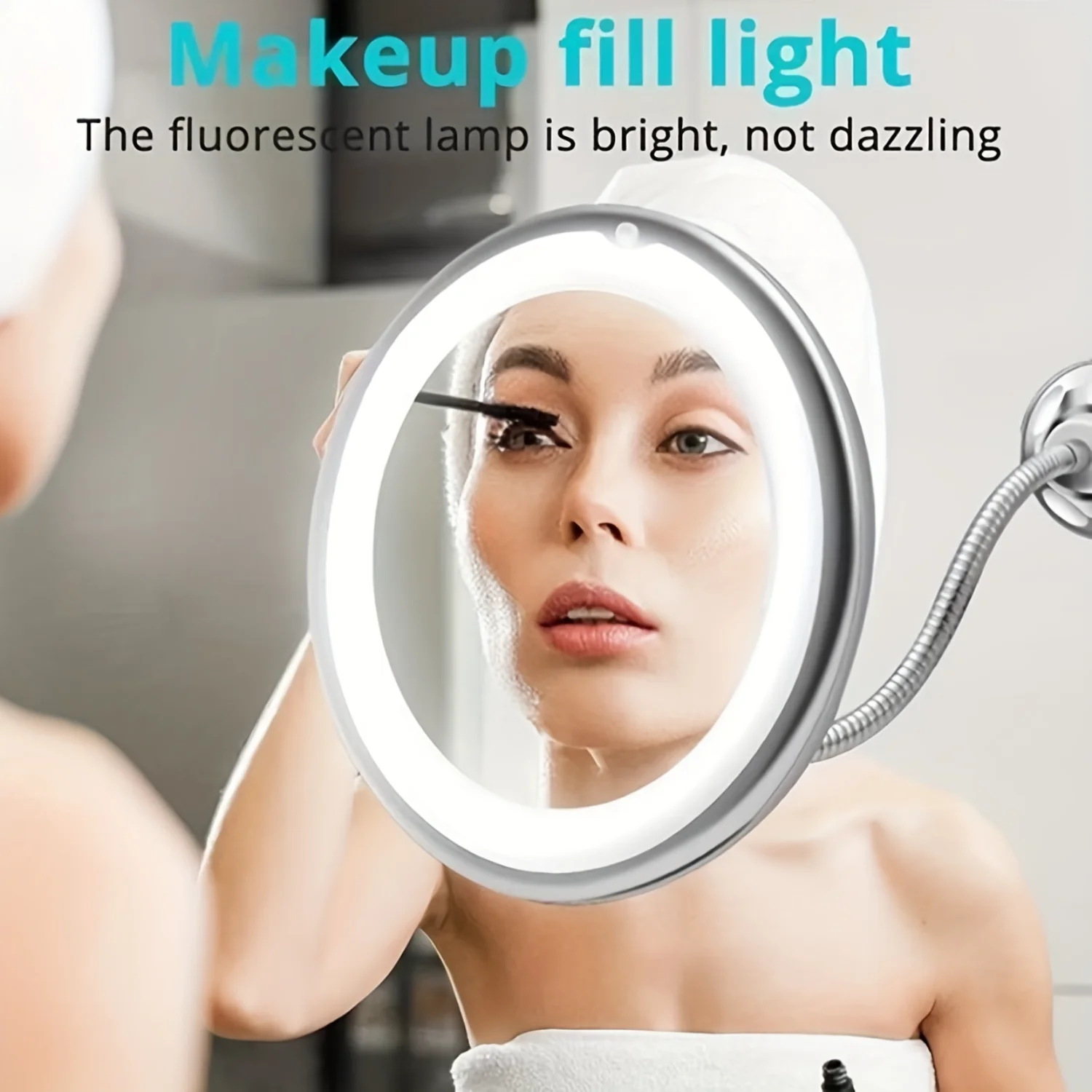 Flexible 10X Magnifying Suction Mirror, LED Lighted Vanity Mirror, Power Locking Suction Cup With Day Light And  Degree Swivel, 