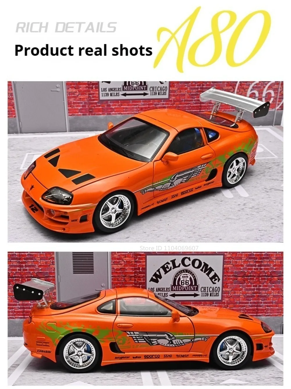 1:24 Scale Supra A80 911 GT3RS Supercar Model Toy Alloy Diecast Shock Absorption Doors Opened Sound Light Collection Sports Cars