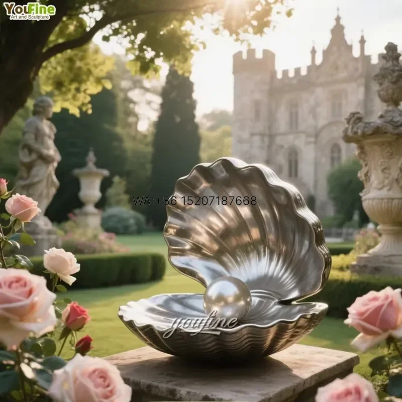 Wmwmnu for Ocean Theme Polished Mirror Finish Statue Stainless Steel Seashell Sculpture