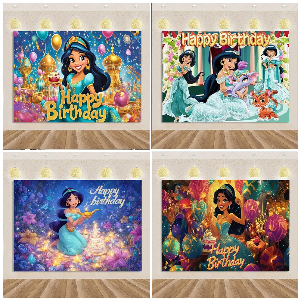 

Disney Jasmine Princess Theme Backdrop Supplies Girl Birthday Party Decoration Jasmine Photography Background Baby Shower Props