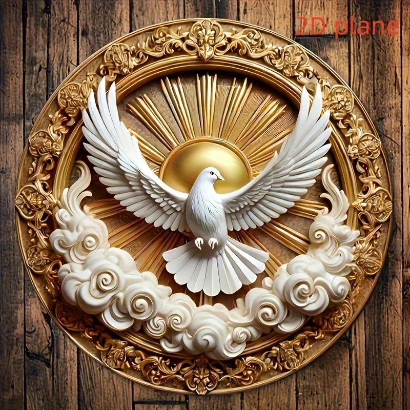 2D Flat, 2D Flat Bible Theme Pigeon Printed Wooden Pendant (20cm/8 