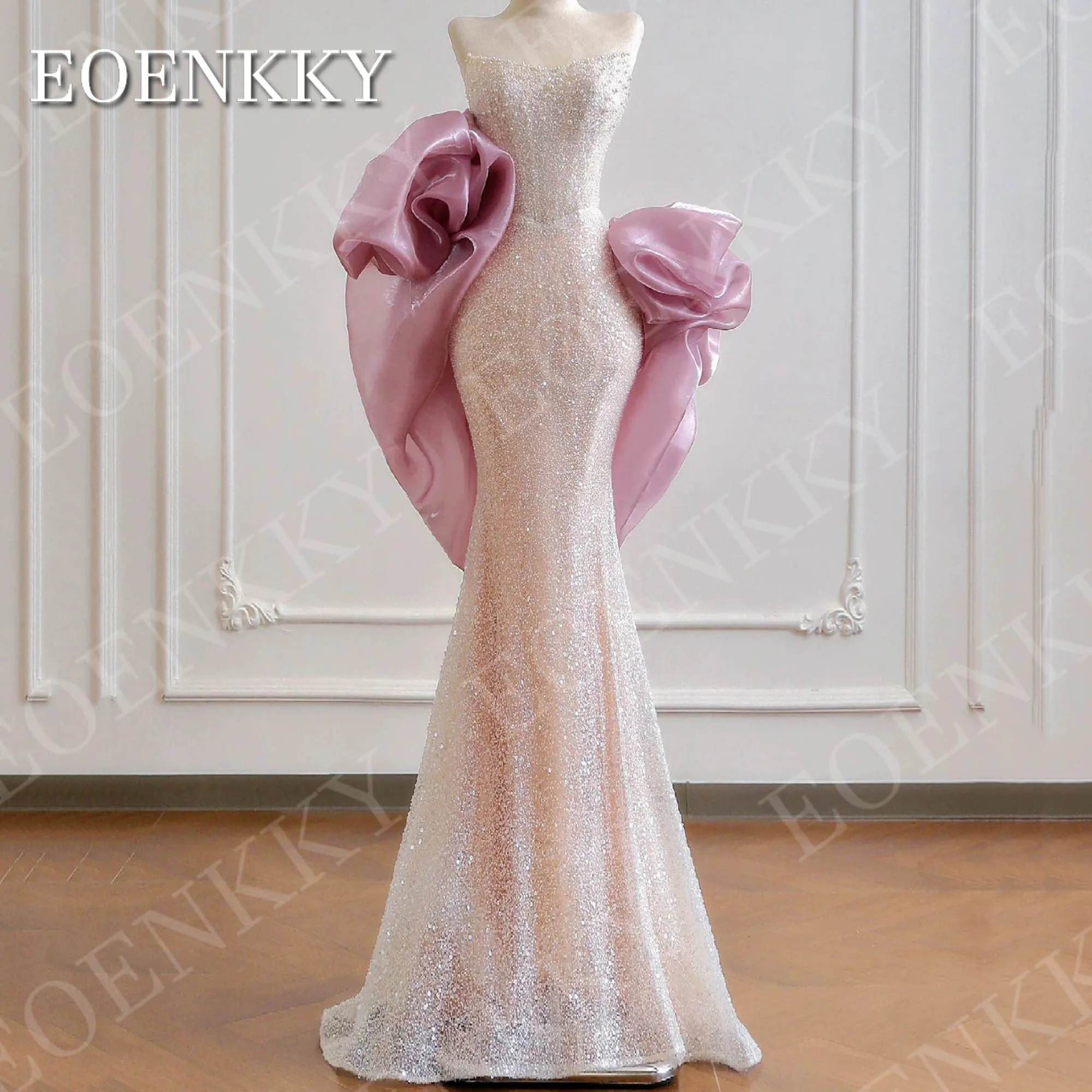 EOENKKY Luxuriöse Meerjungfrau-Abendkleider trägerlose Ballkleider Pailletten Perlen Partykleid schulterfrei maßgeschneidert Luxus Meerjungfrau Abendkleider armreifenlose Ballkleider Paillette Perlen Party Kleid von de