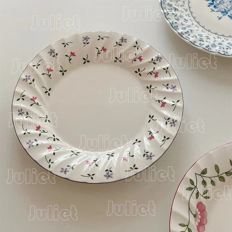 Dinner Plate European Style Ceramic Plate Retro Style Dinner Plate Classic Pattern Dishes Household Use Restaurant Ceramic Plate