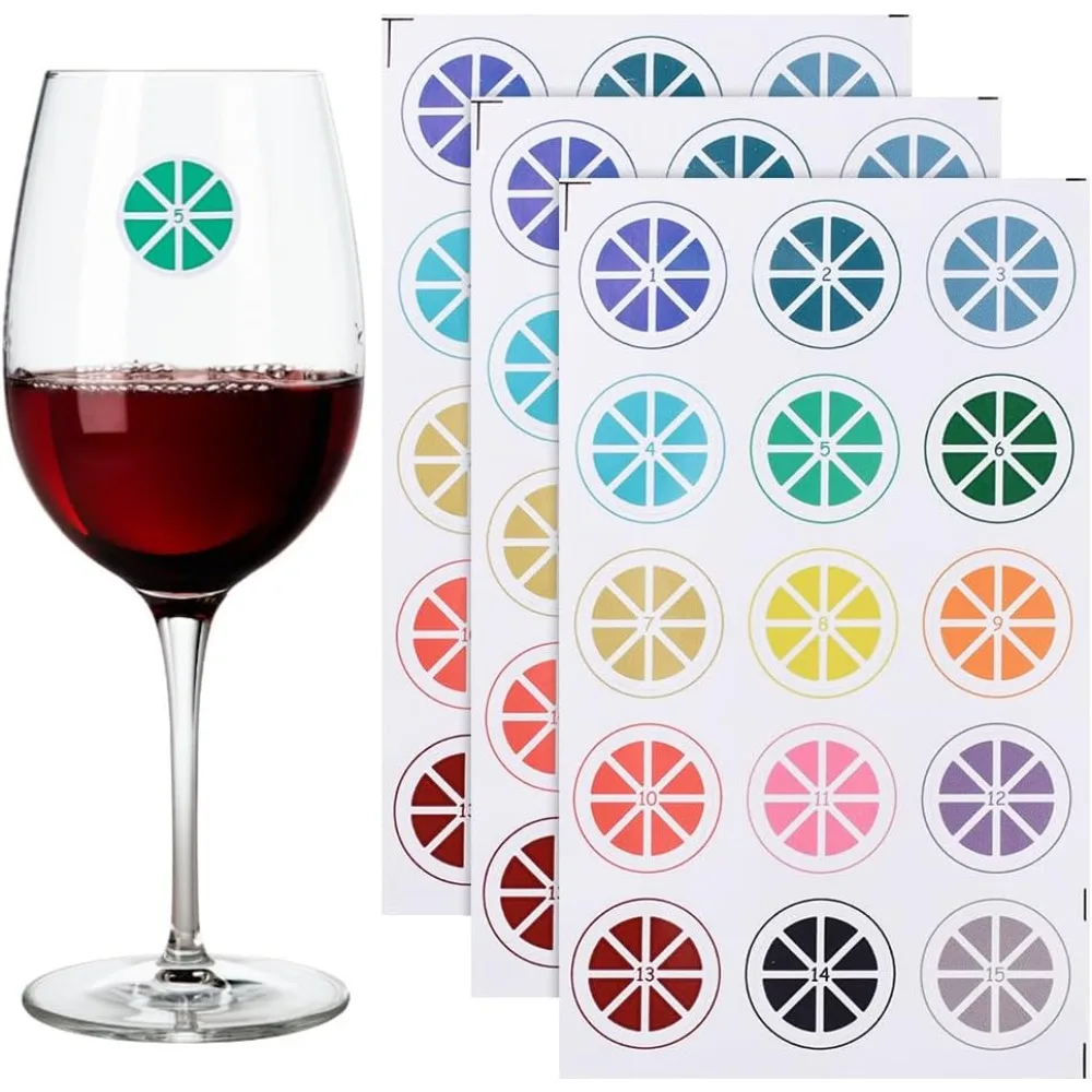 45Pcs 15 Colors Lemon Wine Glass Decals Summer Theme PVC Self-Adhesive Wine Mark Stickers Stemless Wine Glass Charms Drink