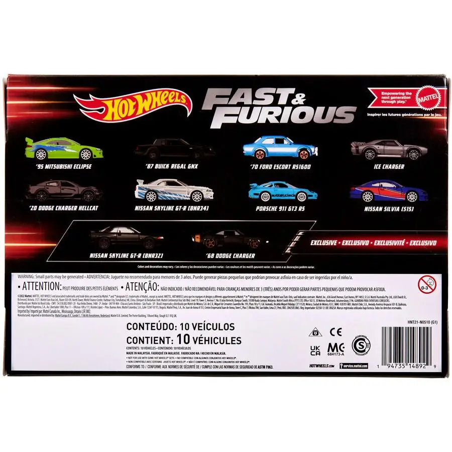 Hot Wheels Fast and Furious 10 Car Pack Multicolor Exclusive Box Model Car Children Toys Collectible Figurines Birthday Gift