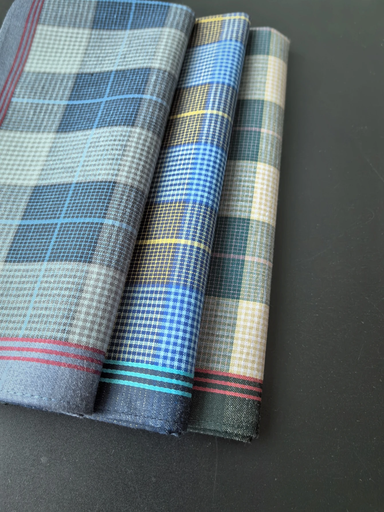 15.7in sapu tangan kain bergaris pria, setelan kain kotak kecil, dekorasi rumah, dekorasi luar ruangan 3 buah, gaya tipis