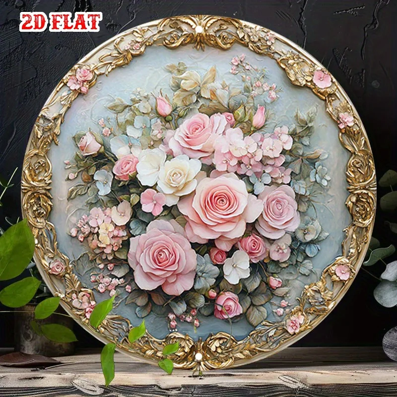 2D Flat, 1pc 2D Flat Printing Metal Iron Sign 7.87x7.87inch, [2D Flat] 1pc Vintage Floral Metal Wall Art - Elegant Roses & Hydra