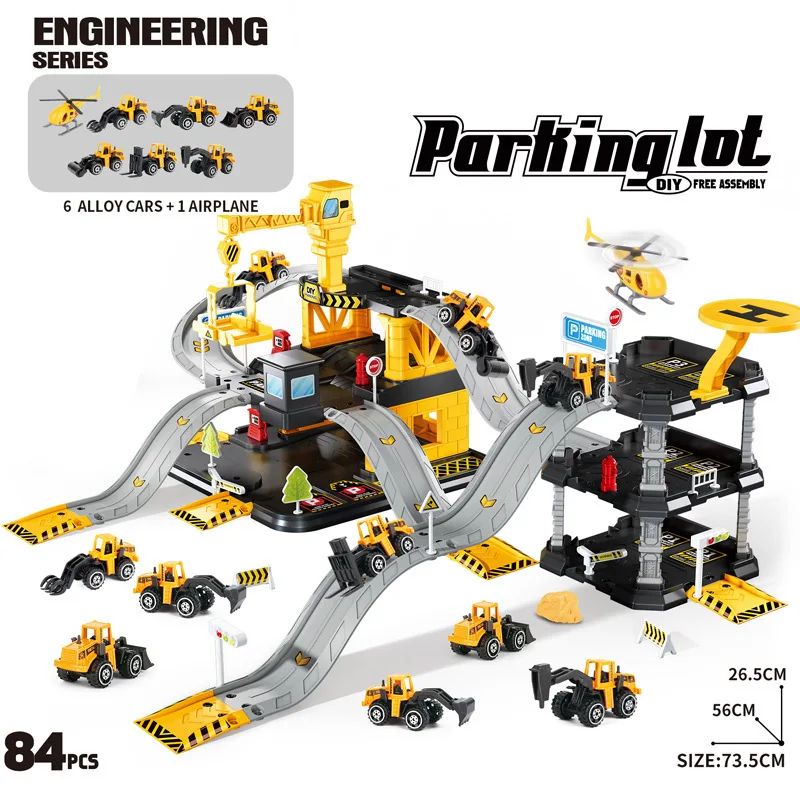 Pista de carreras de garaje, coche deslizante, juguetes para estacionamiento, coche de varias plantas, estacionamiento, policía de fuego, ingeniería, Mini vehículo de juguete para regalo para niños